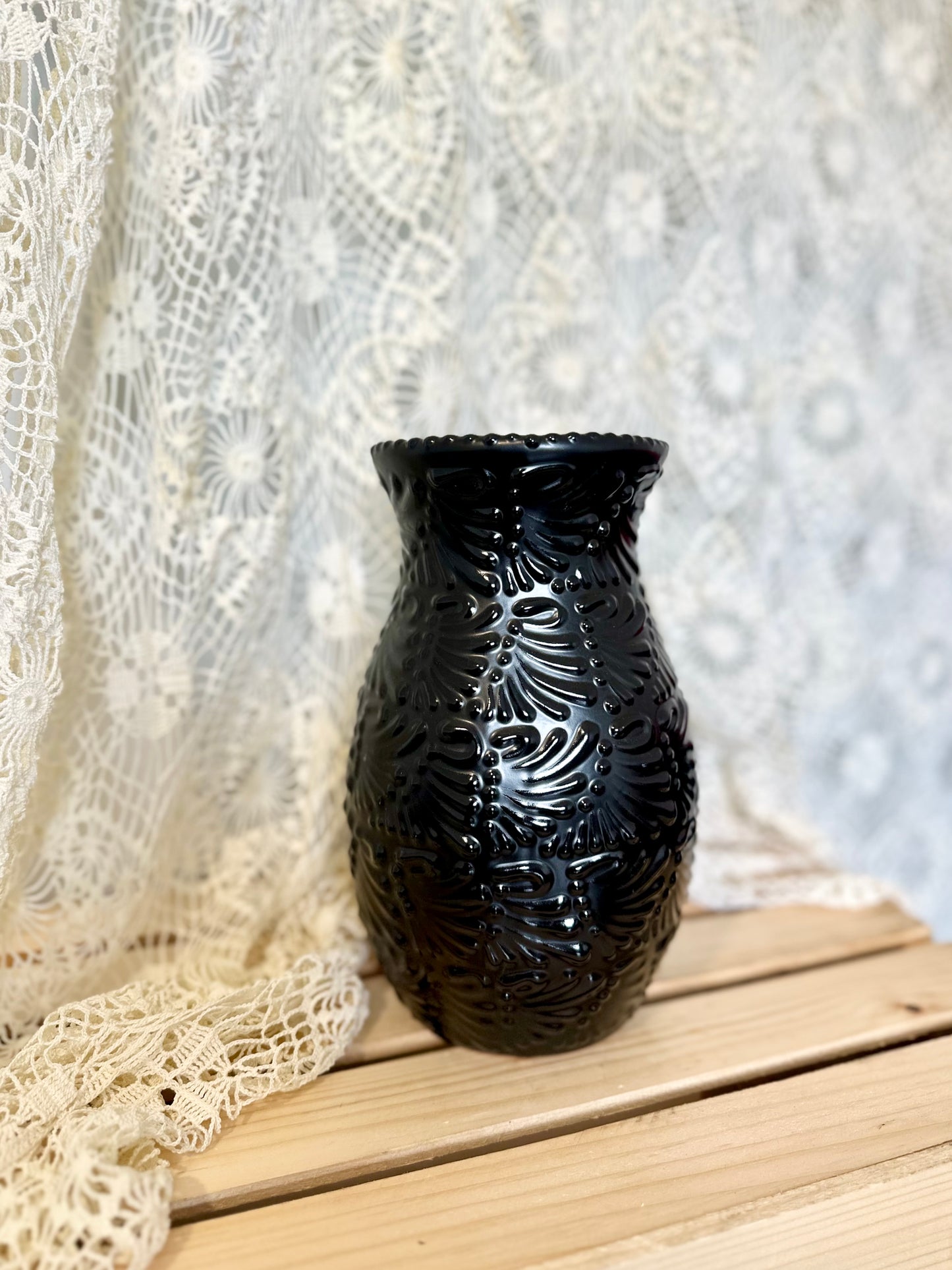 Talavera Florero Flower Vase Black (Full Design)