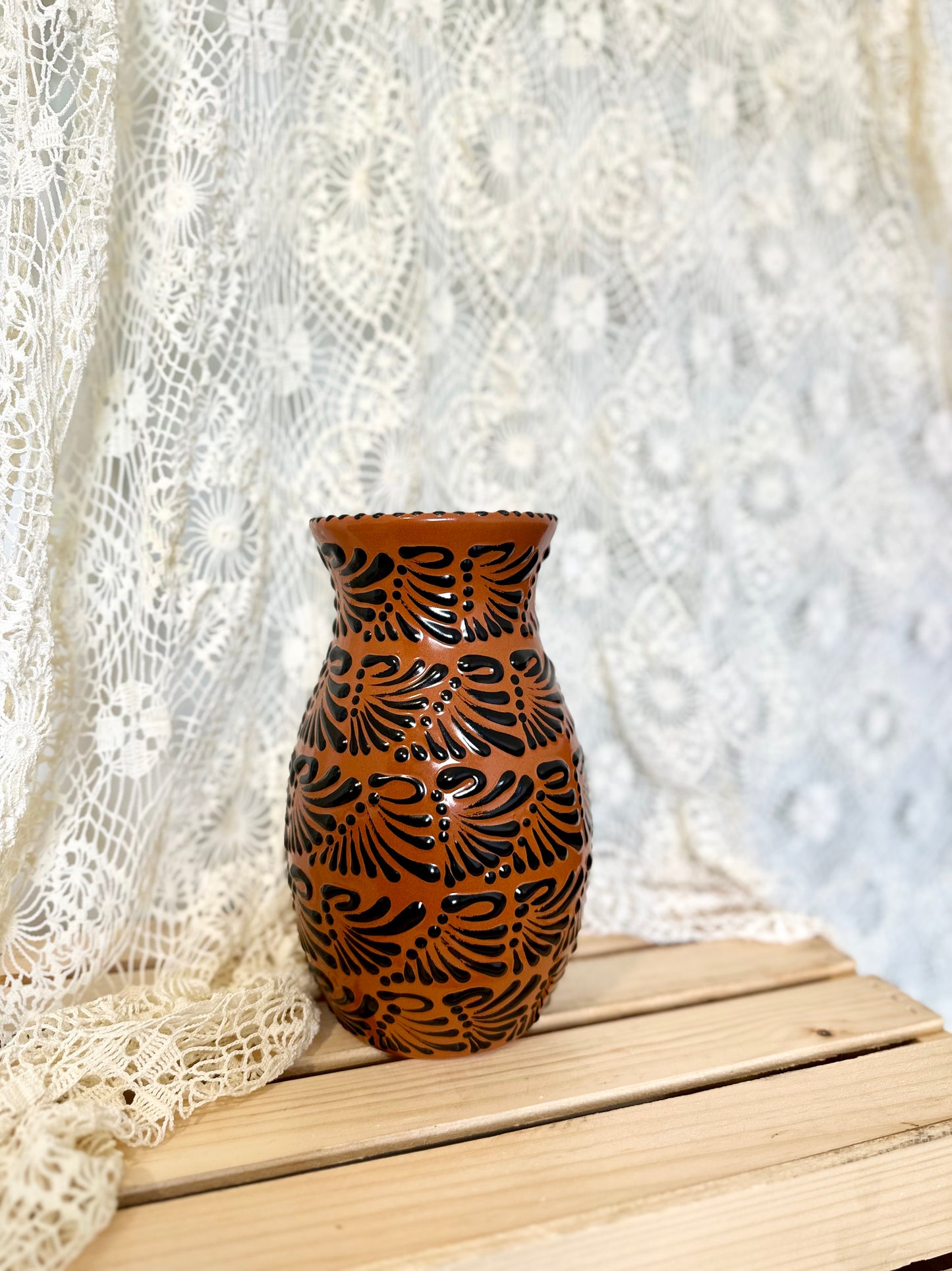 Talavera Flower Vase Brown/Black