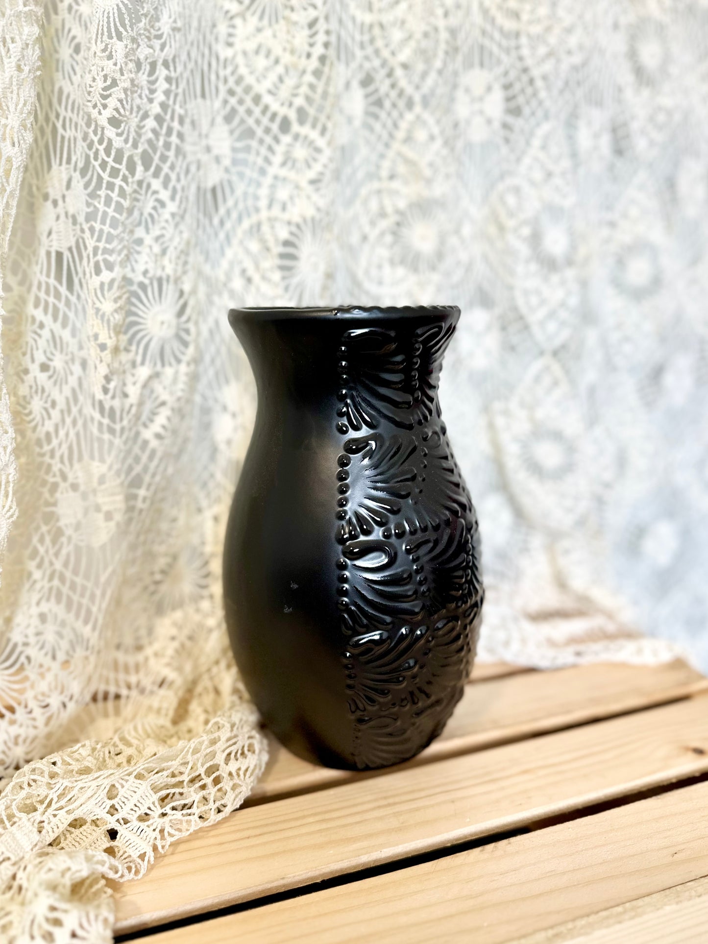 Talavera Flower Vase Black (Half Design)