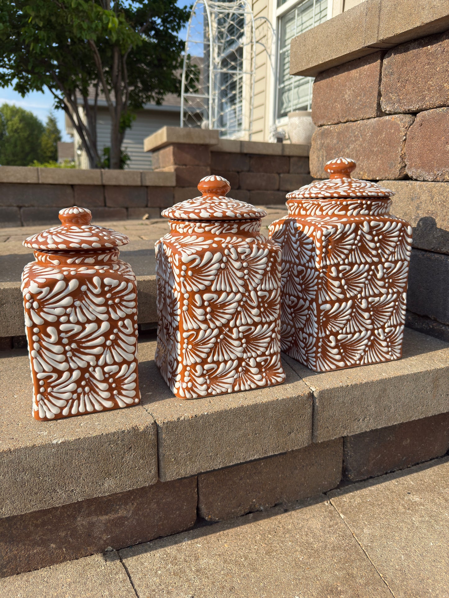 Talavera Spice Jar Set Brown/White
