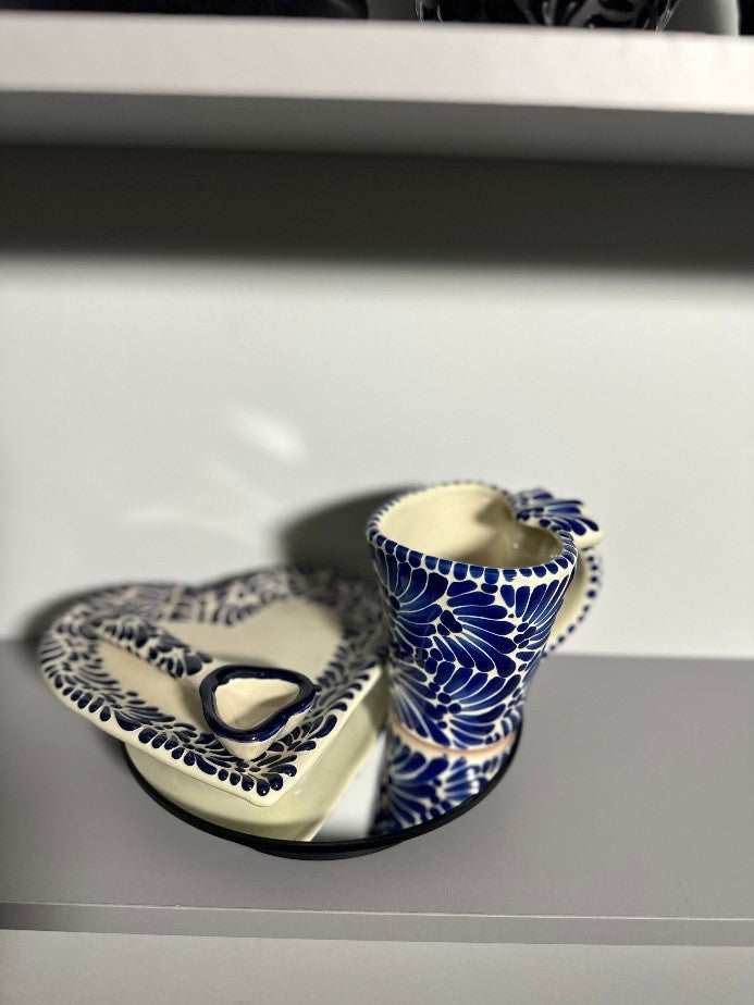 Taza Corazon Set (Full Design)(Cream/Blue)