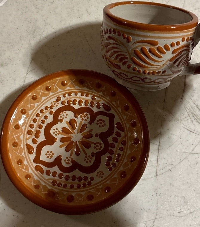 Taza Cappuccino Talavera (“Recuerdos De Abuela”) + Plate