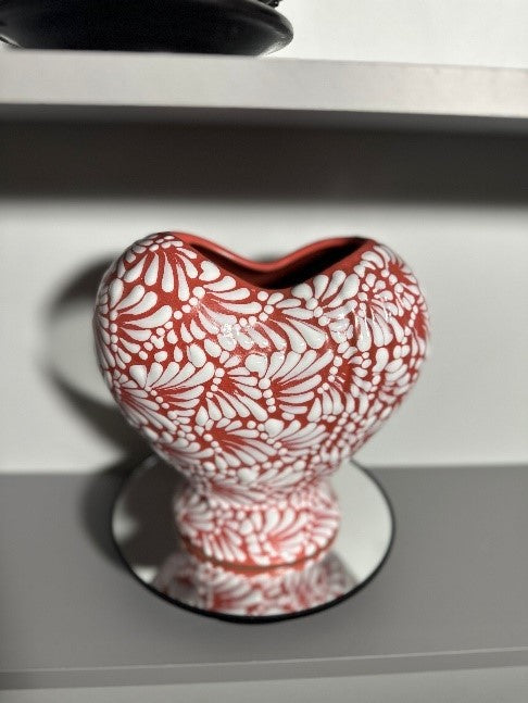 Heart Vase Talavera Corazon (Hot Pink/White)