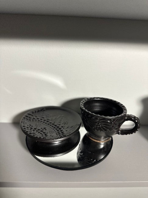 Taza Cappuccino Talavera (Split Design) (Black/Black) + Plate