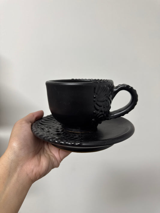 Taza Cappuccino Talavera (Split Design) (Black/Black) + Plate
