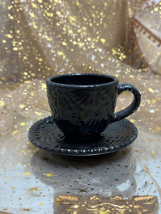 Taza Cappuccino Talavera (Black/Black) + Plate