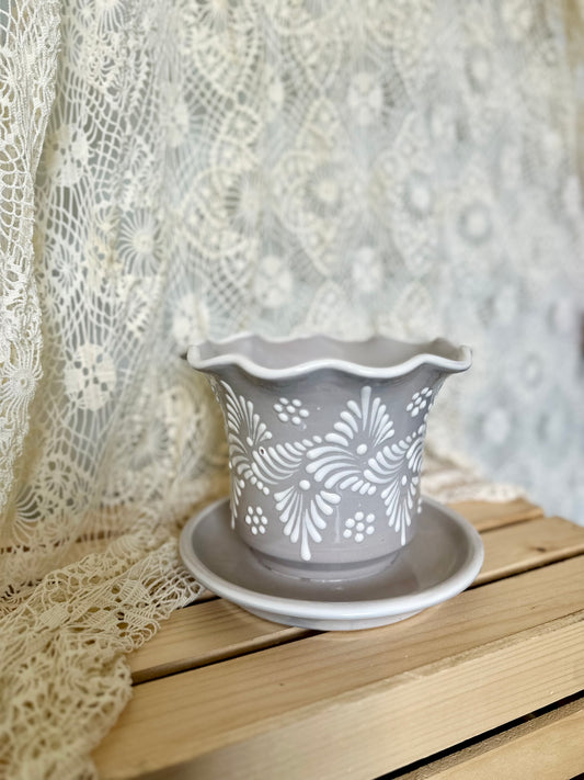 Talavera Violetero XL (Plant Pot) Grey/White