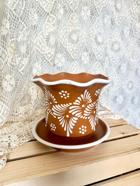 Talavera Violetera XL (Plant Pot) Brown/White