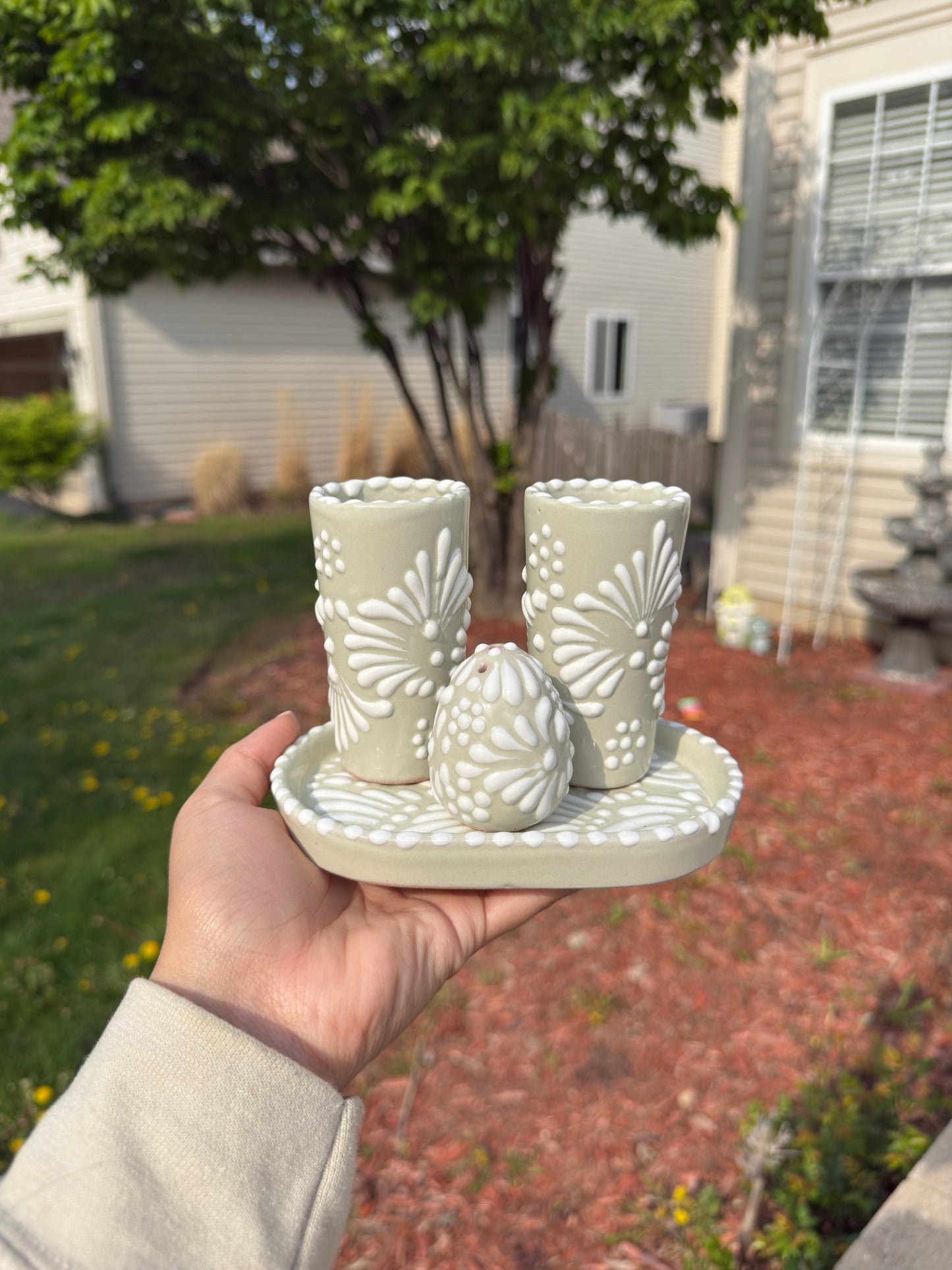 Talavera Tequilero "Shot Glass" Set 4pcs Beige/White