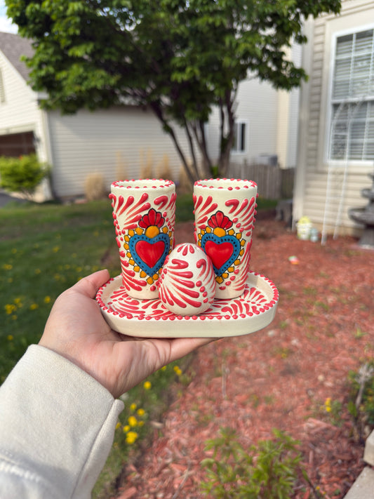 Talavera Tequilero "Shot Glass" Set 4pcs Corazon Rojo