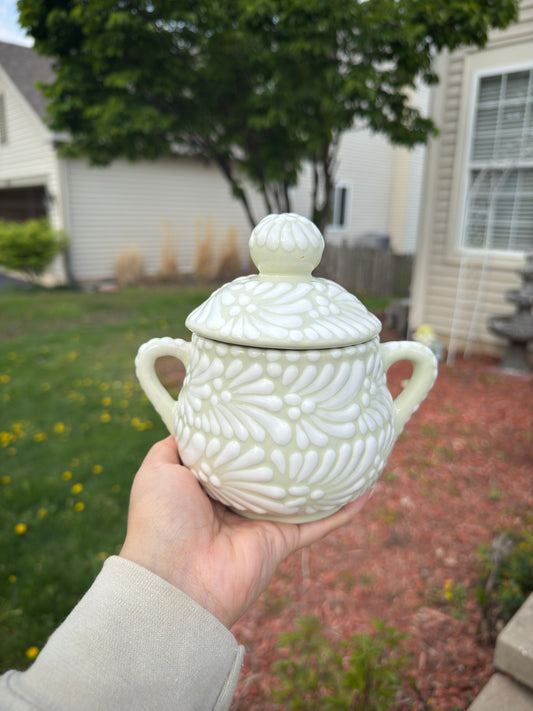 Talavera Sugar Container "Azucarera" Beige/White