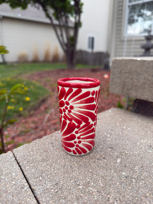 Talavera Tequilero "Shot Glass" Beige/Red