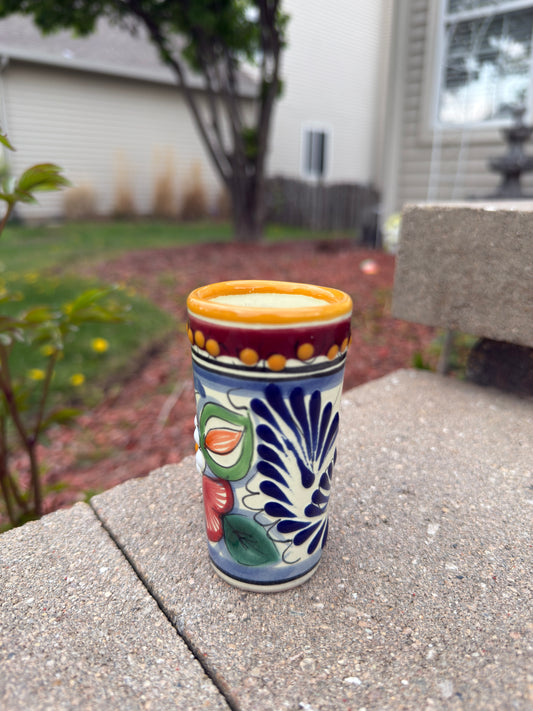 Talavera Tequilero "Shot Glass" Beige/Floral Multi-Color