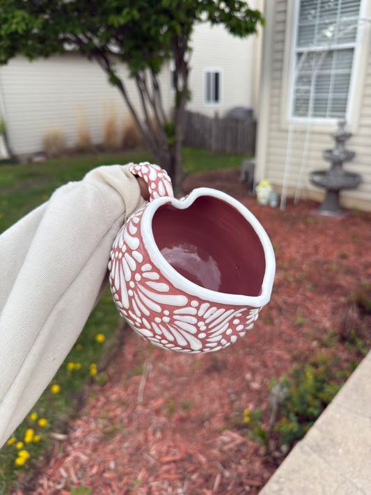 Chocolatera Corazon Talavera Heart Mug (Pink/White)