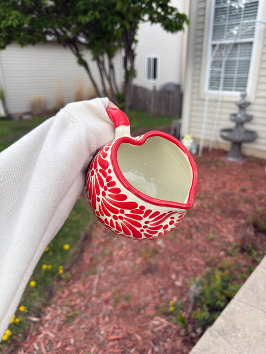 Chocolatera Corazon Talavera Heart Mug (Beige/Red)