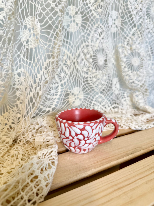 Talavera Mini Espresso Mug in Pink and White