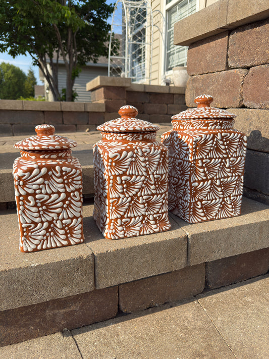 Talavera Spice Jar Set Brown/White