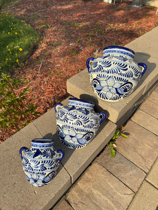 Talavera Cuban Planter Set Beige/Blue