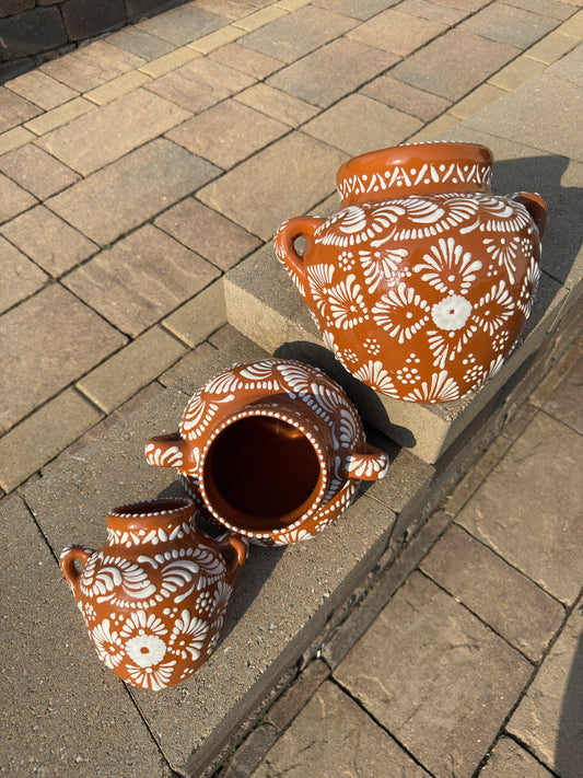 Talavera Cuban Planter Set Brown/white