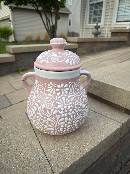 Olla Frijolera Ceramica Pink/white