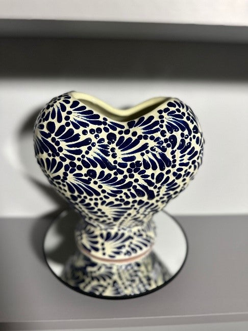 Heart Vase Talavera Corazon (Cream/Blue)