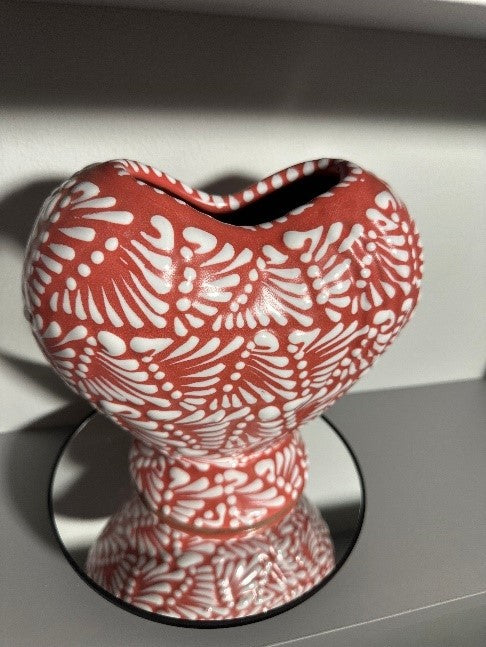 Heart Vase Talavera Corazon (Hot Pink/White)