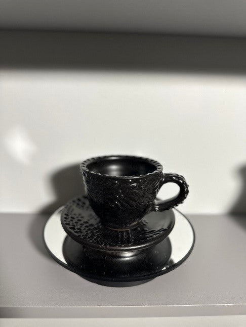 Taza Cappuccino Talavera (Split Design) (Black/Black) + Plate