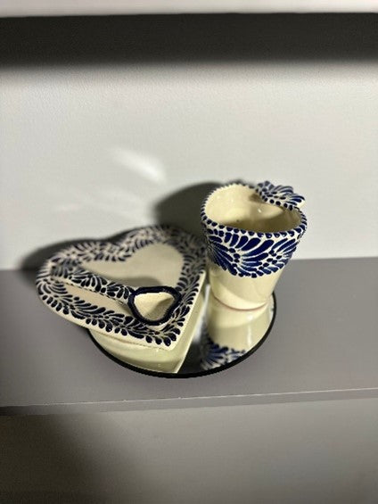 Taza Corazon Set Talavera (Split Design) (Cream/White)